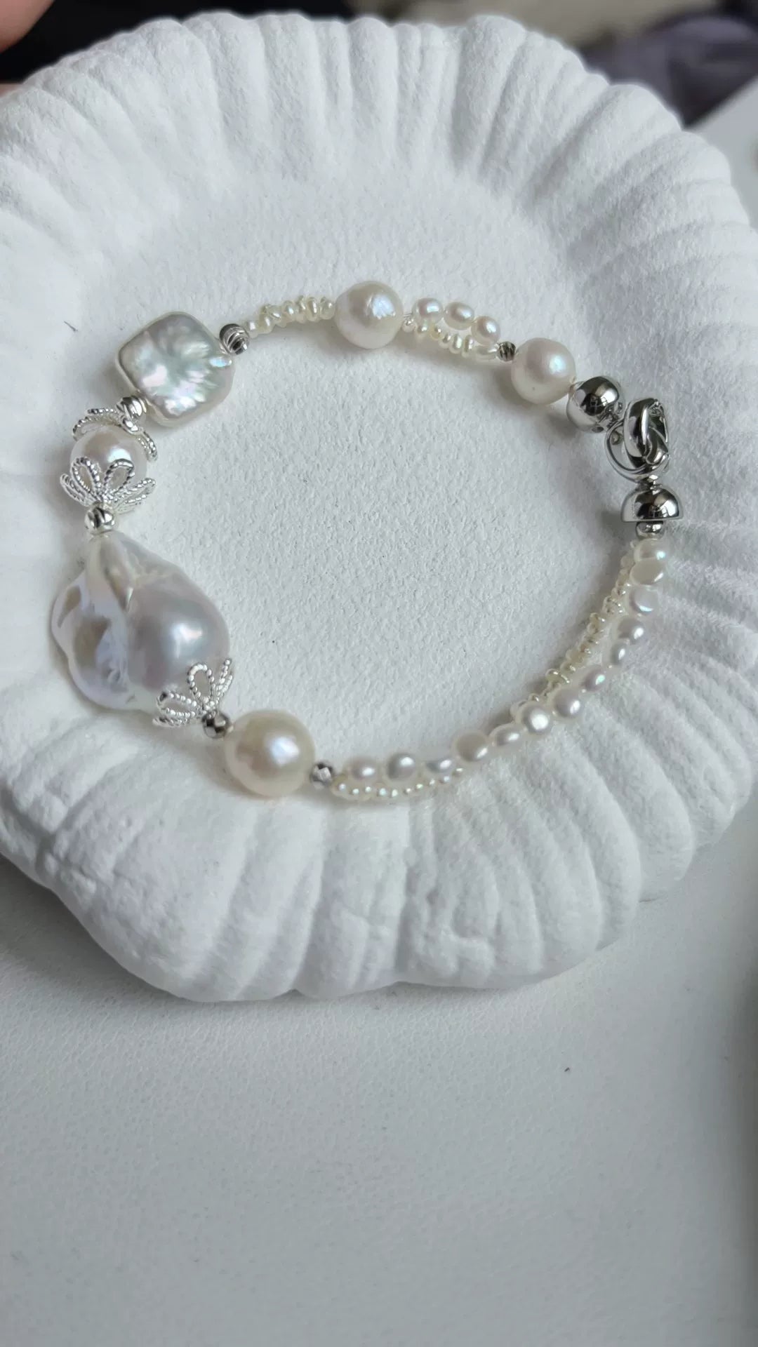 Baroque Pearl Bracelet with Titanium Steel Charms