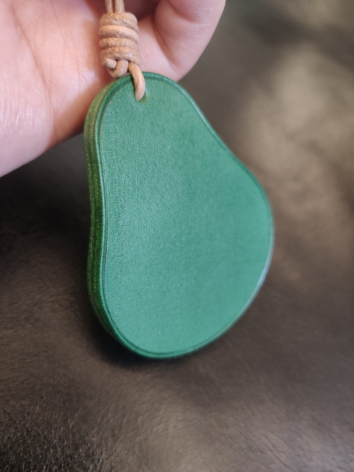 Handcrafted Vegetable-Tanned Leather Avocado Keychain with Layered Design