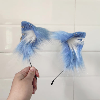 Light Blue Faux Cat Ears Headband with Metallic Embellishments