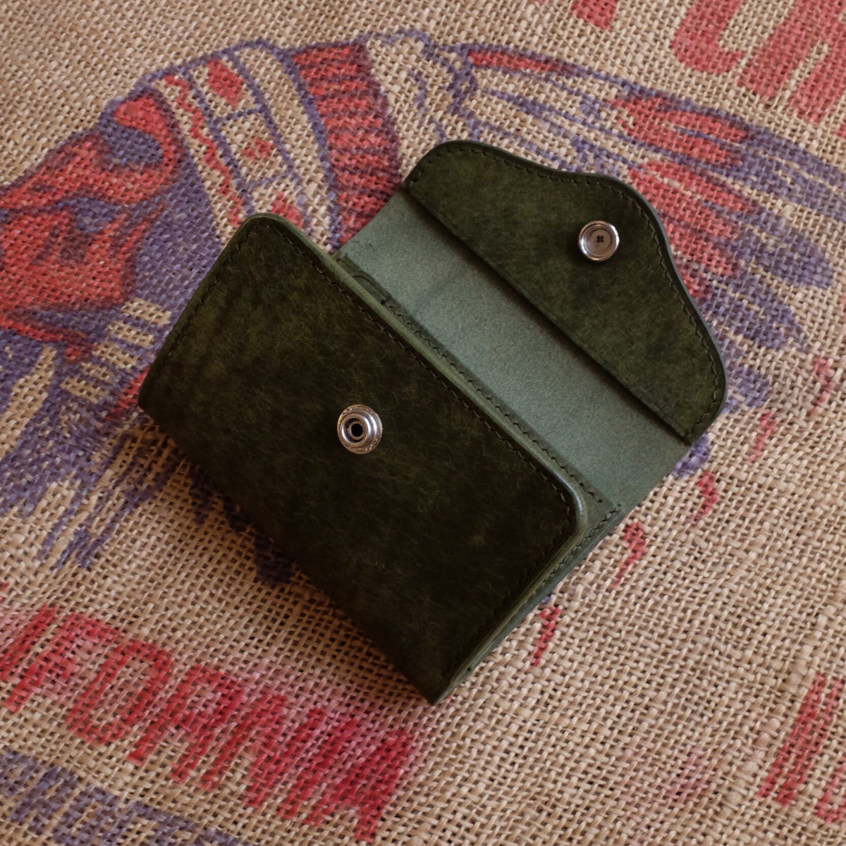 Handmade Leather Bi-Fold Wallet Olive Green