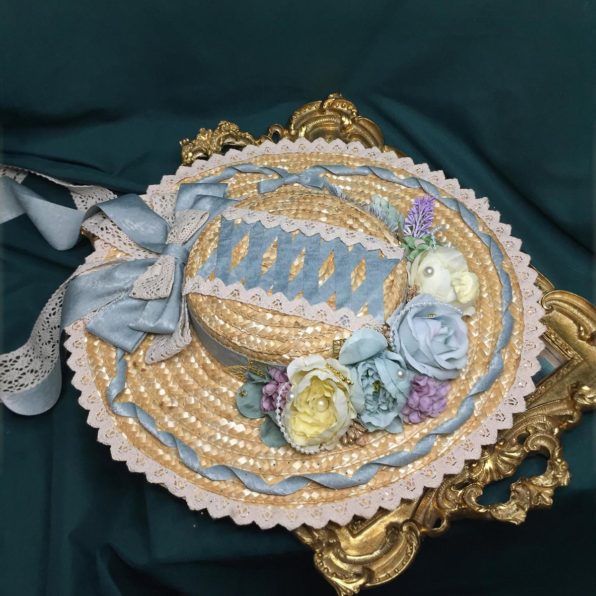 Lolita Straw Hat with Floral Trim