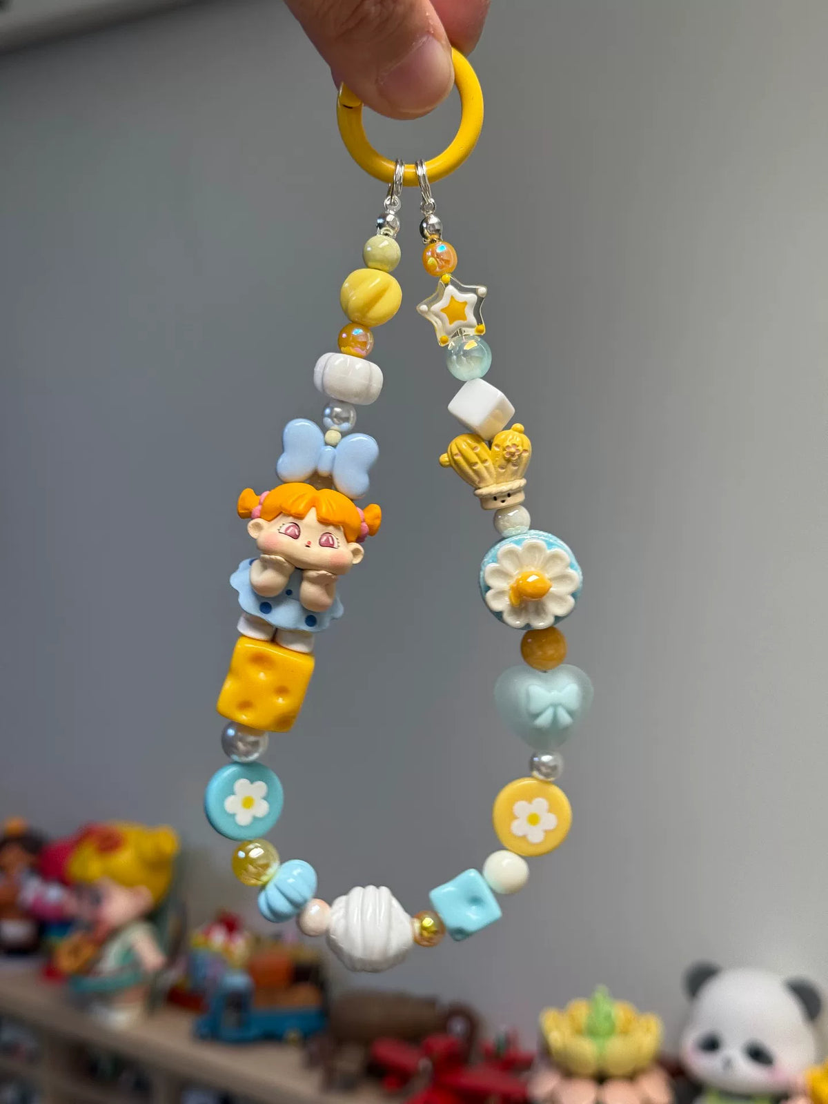 Pastel Beaded Phone Strap Bag Charm Keychain