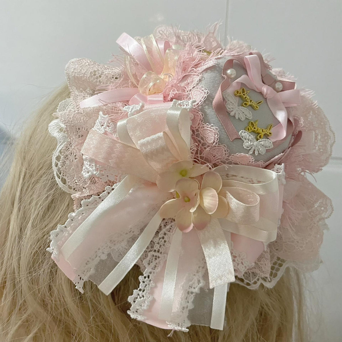 Handmade Lolita Mini Fascinator Hat Pink Lace