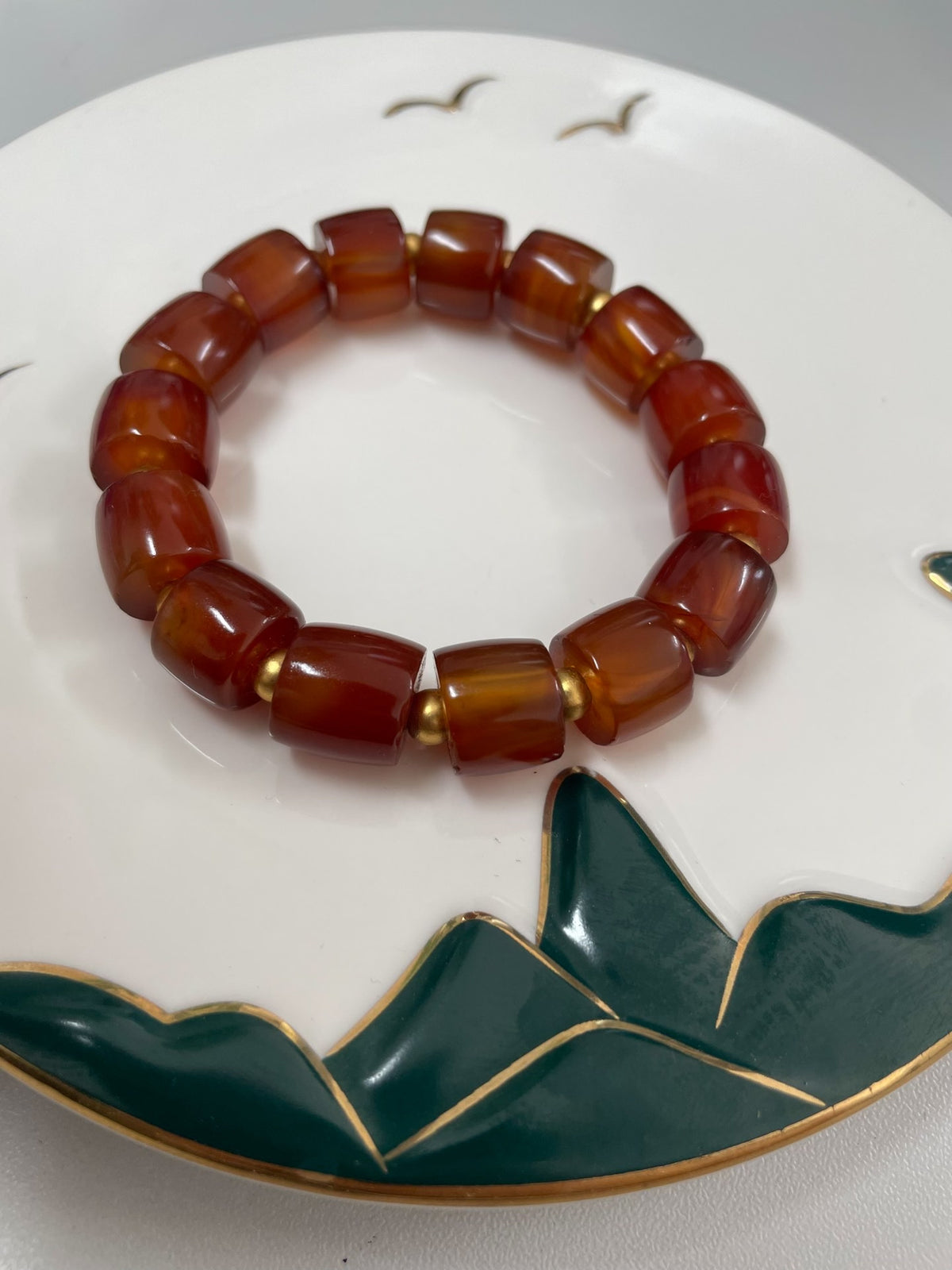 Amber Barrel Bead Bracelet with Gold Spacers
