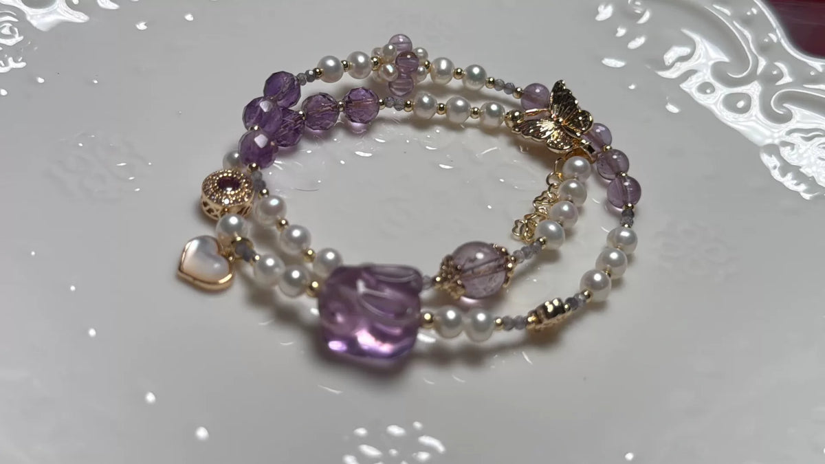 Amethyst Rabbit Pearl Double Layer Bracelet
