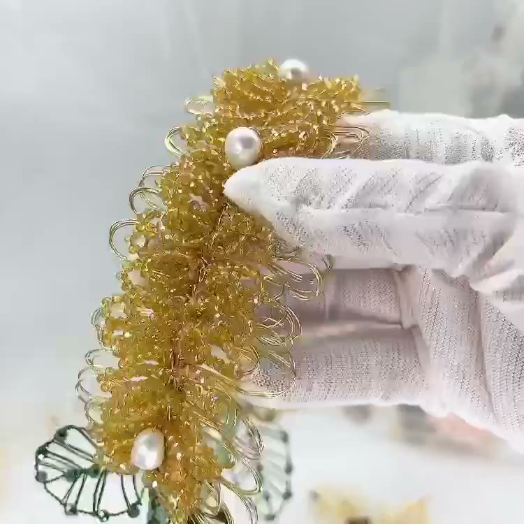 Sunflower Beaded Headband with Pearl Accents