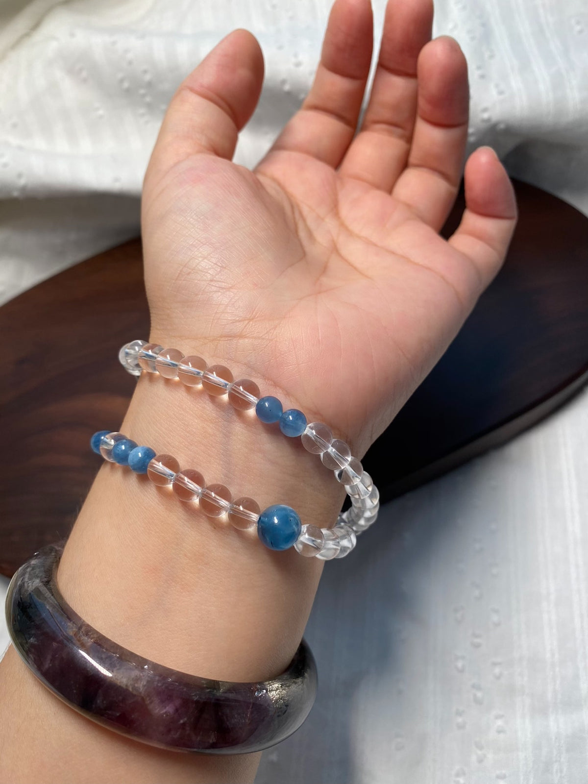 Aquamarine White Crystal Double Loop Bracelet