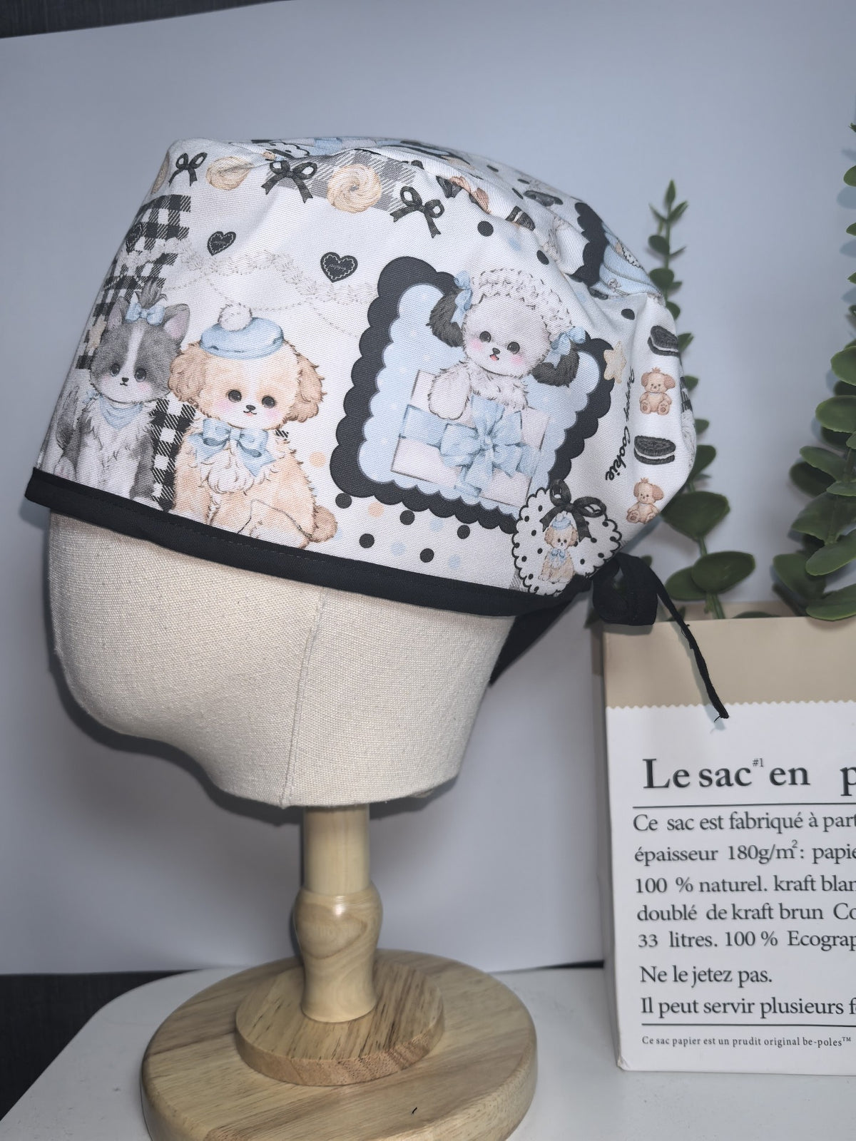 Cotton Scrub Cap with Puppy Print