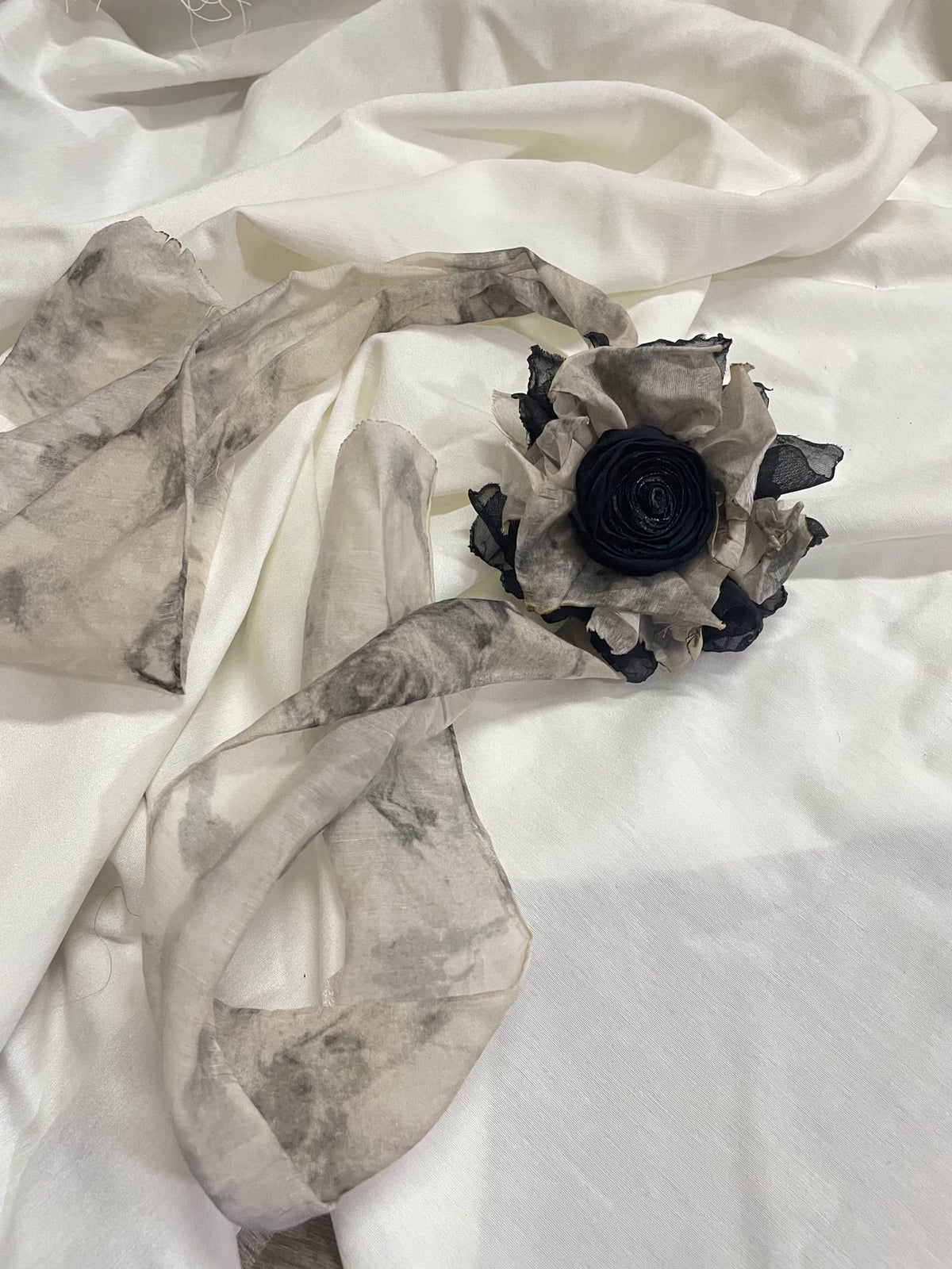 Handmade Ink Wash Fabric Rose Brooch