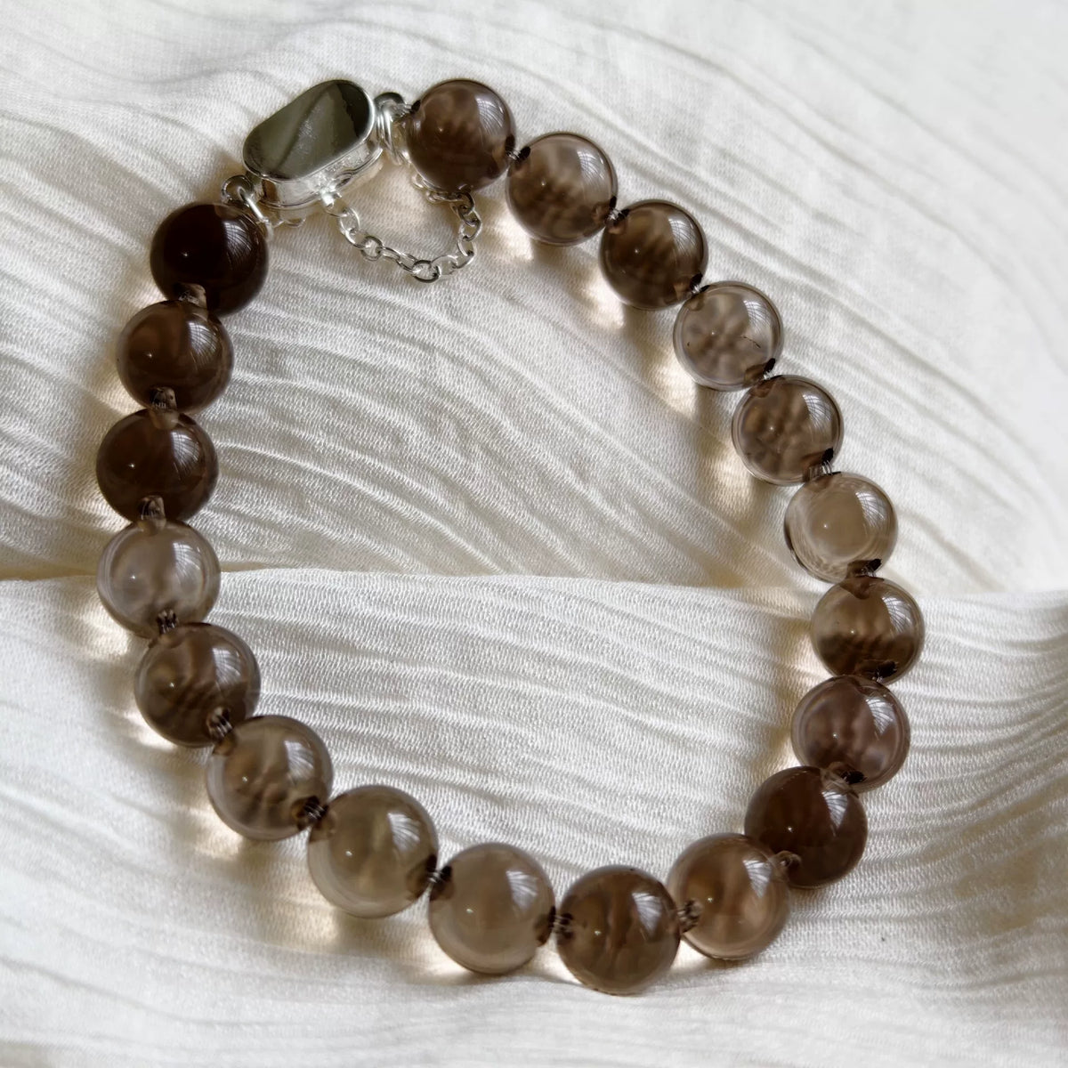 Tea Quartz Beaded Bracelet 9mm