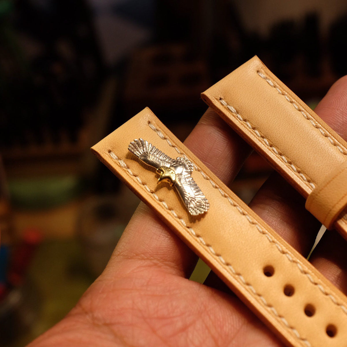 Italian Buttero Leather Watch Strap with Silver Eagle Buckle