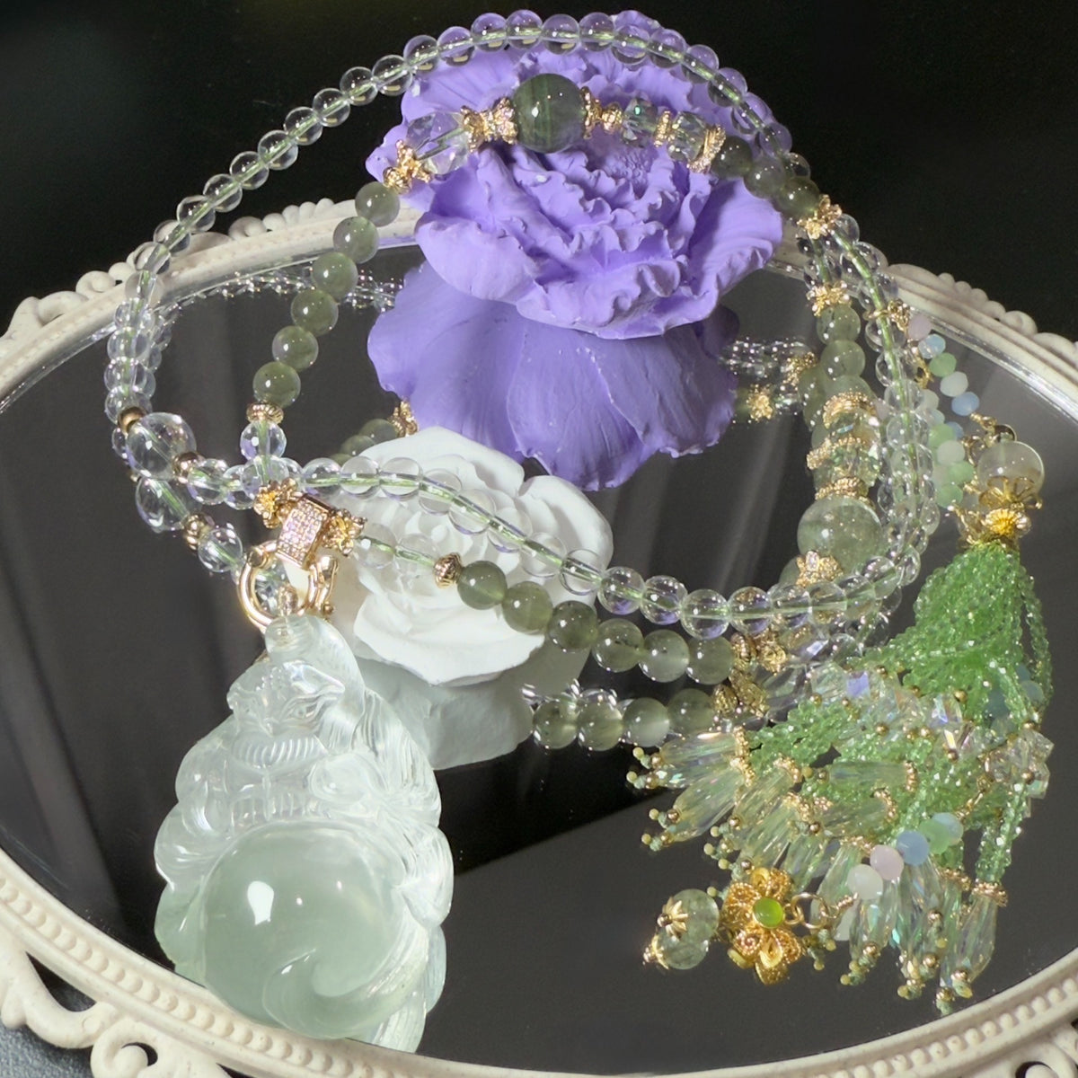 Collier renard à neuf queues en cristal fantôme vert