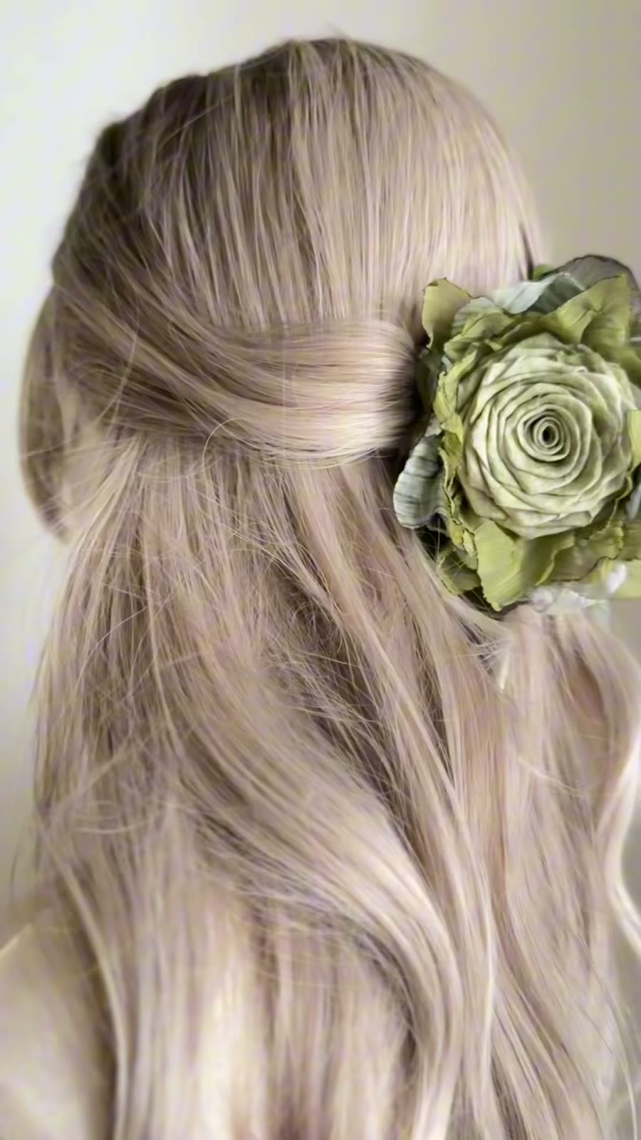 Green Fabric Rose Hair Clip