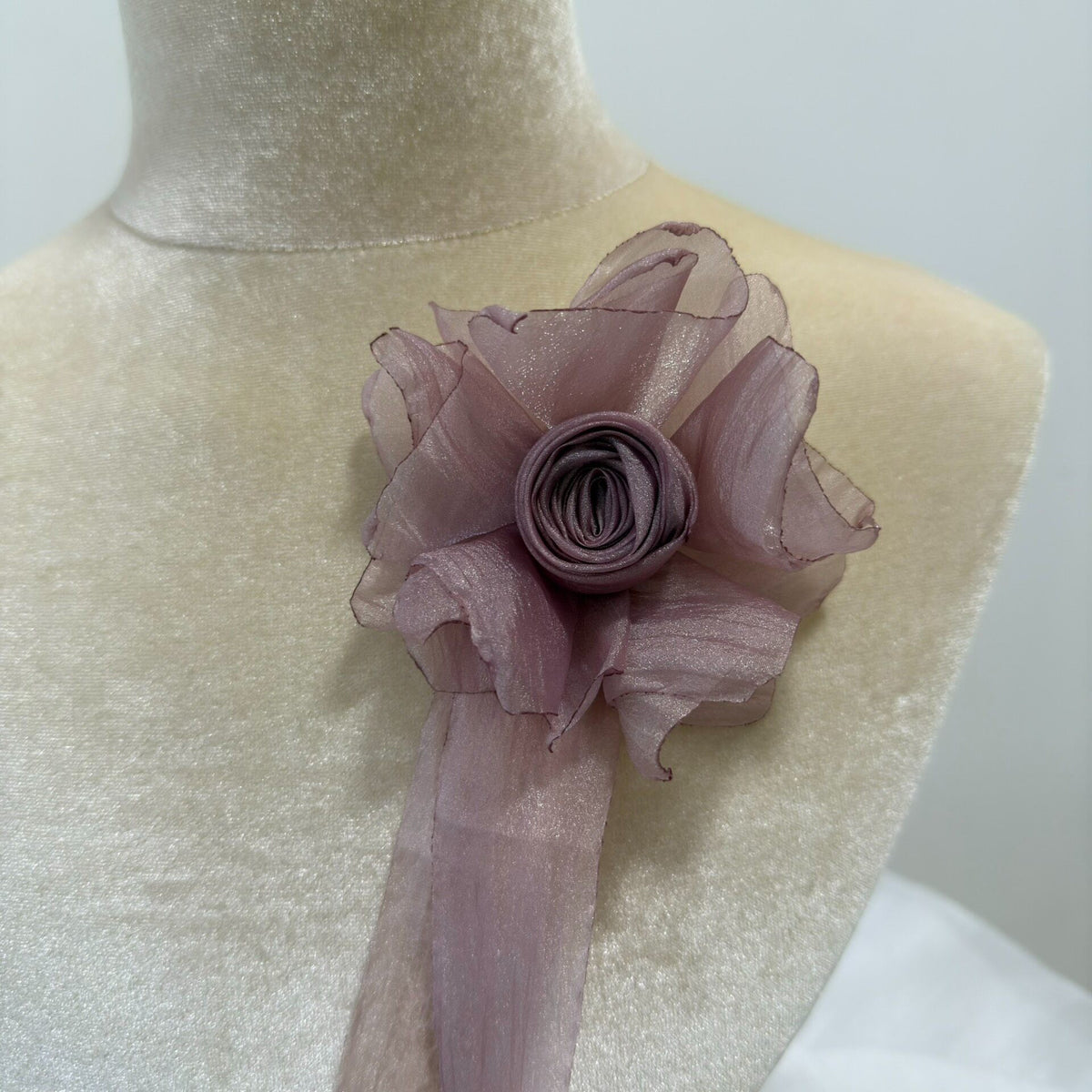 Handmade Fabric Flower Brooch with Ribbons