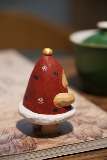 Hand-Carved Linden Wood Santa Hat Figure, 8 cm