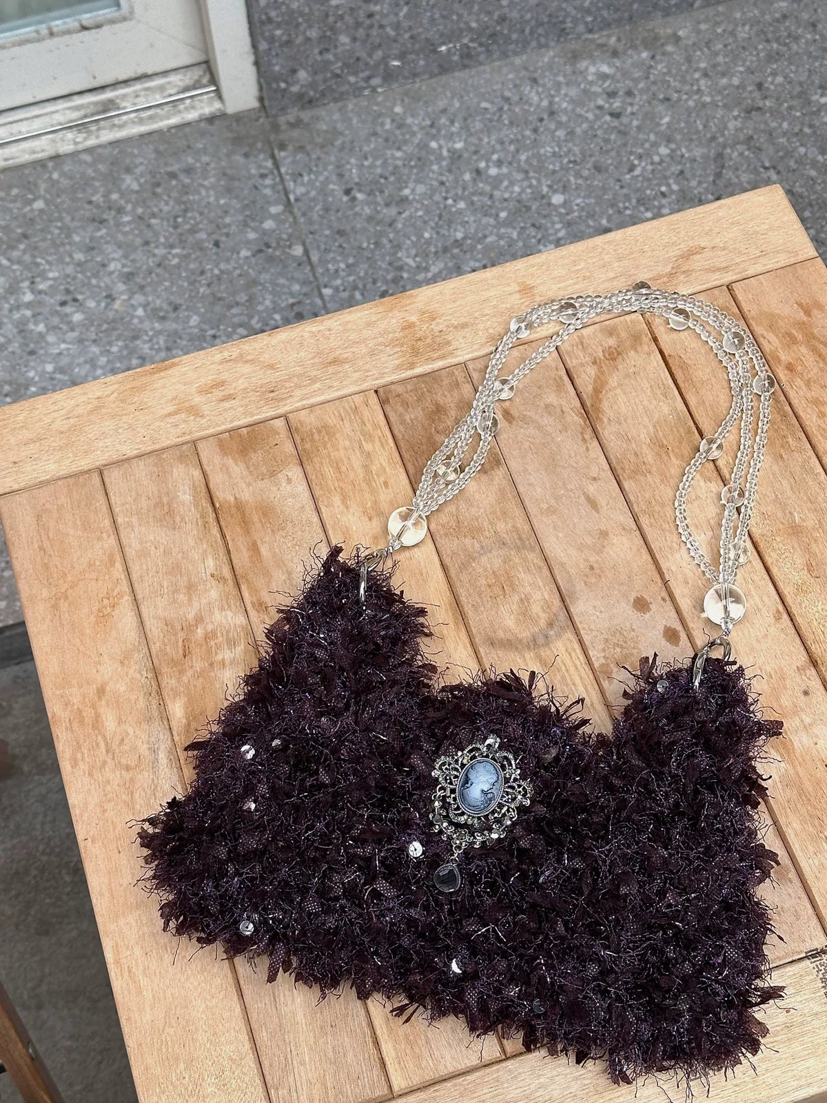 Purple Mixed Yarn Crochet Underarm Bag
