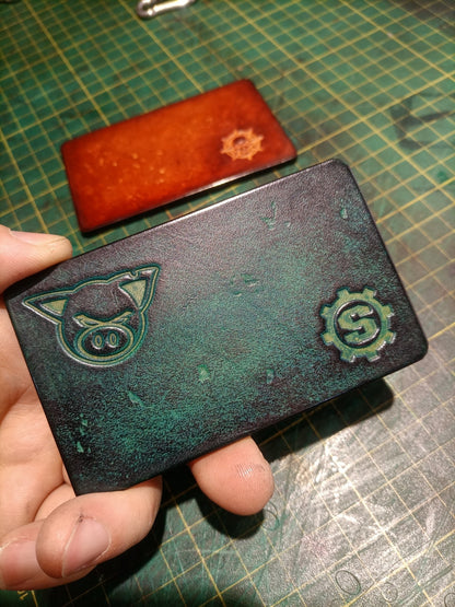 Leather Desk Pad with Embossed Pig and Gear Emblems