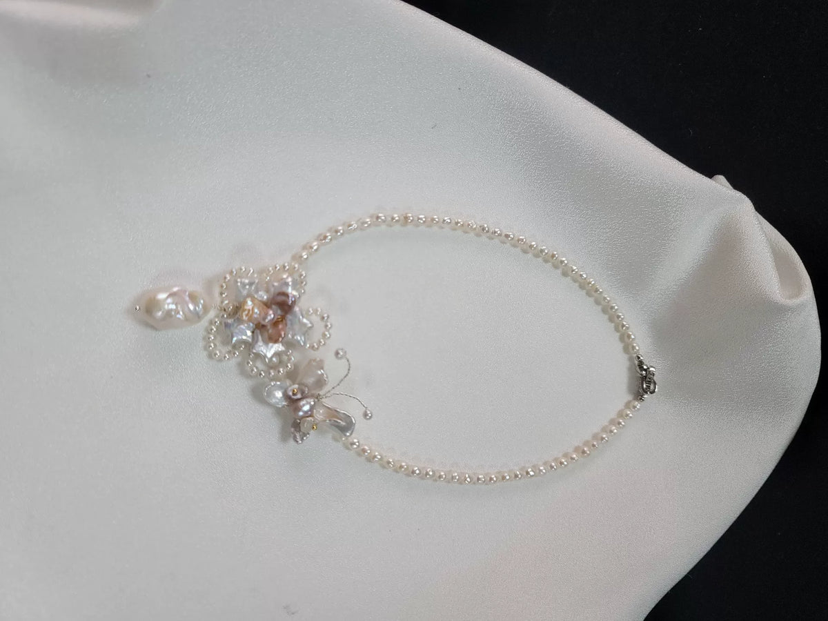 Natural Pearl Butterfly Flower Necklace