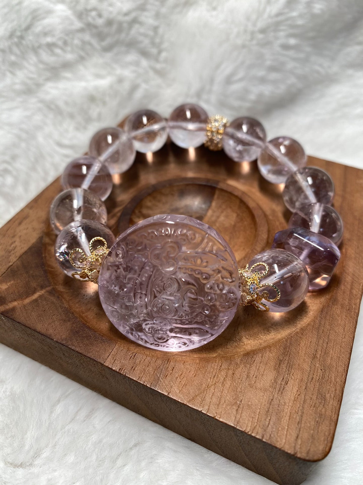 Amethyst Beaded Bracelet with Carved Disc