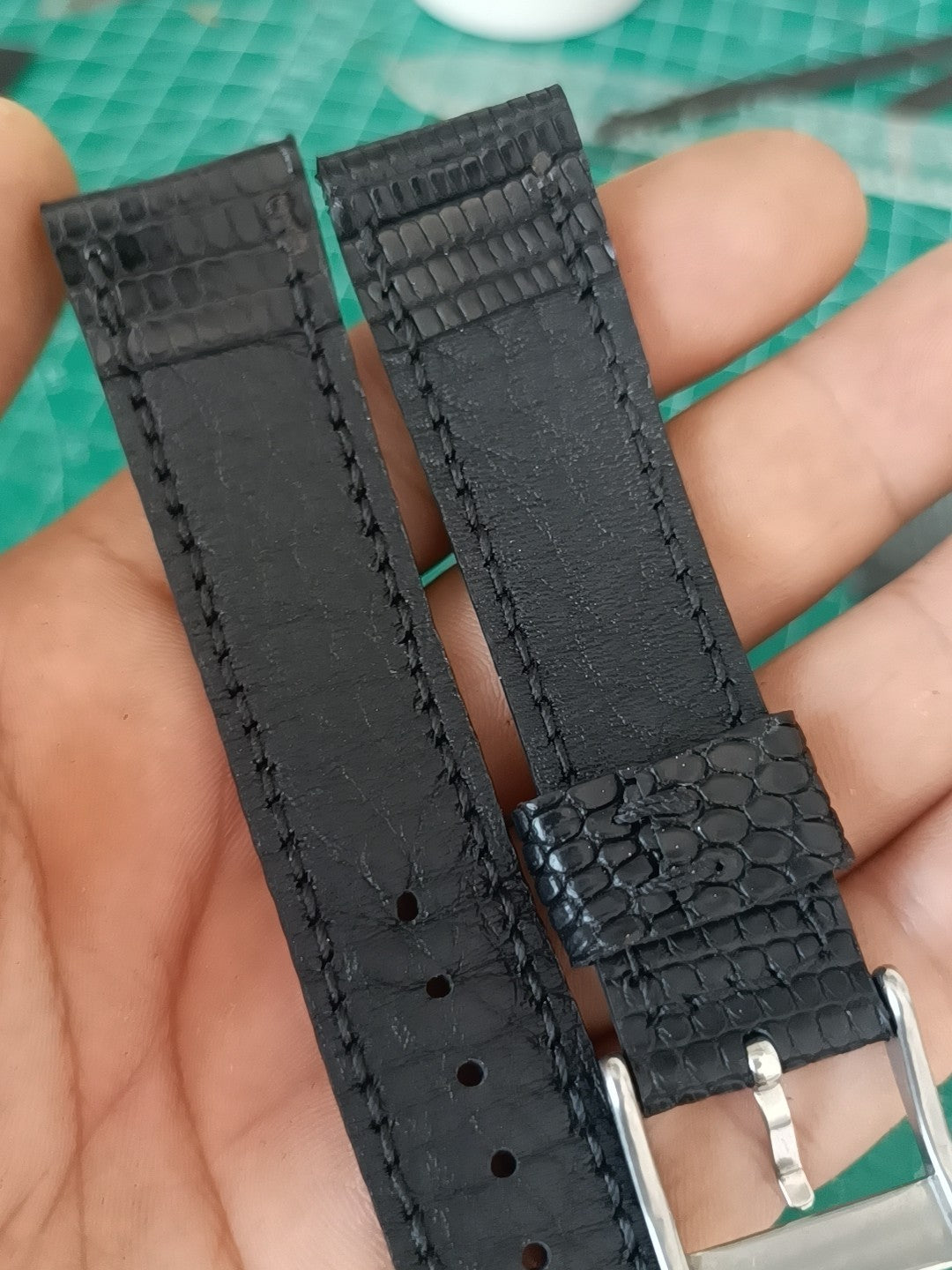 Handcrafted Black Lizard Leather Watch Strap