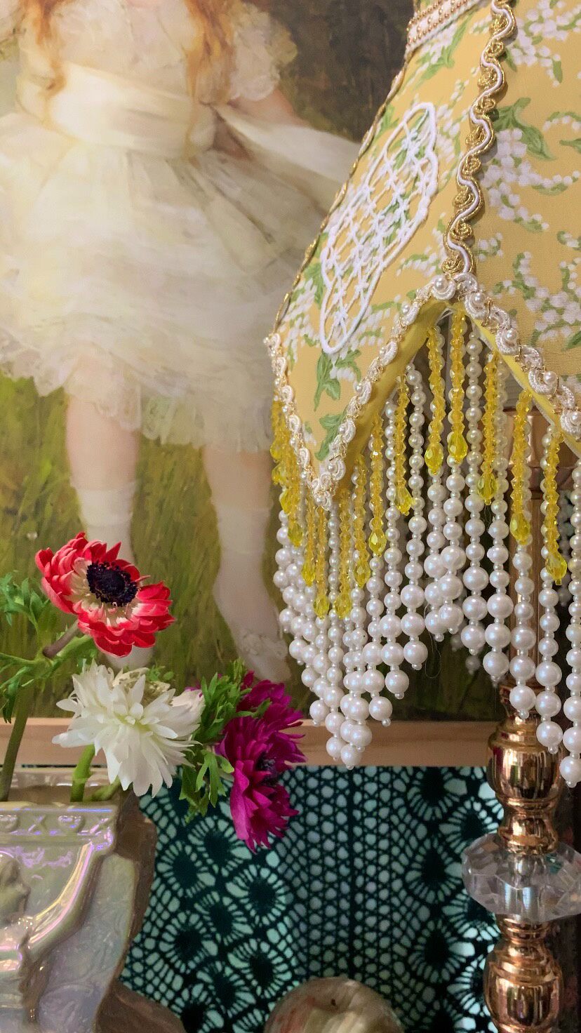 Handcrafted Bell Shade Table Lamp with Pearl Fringe