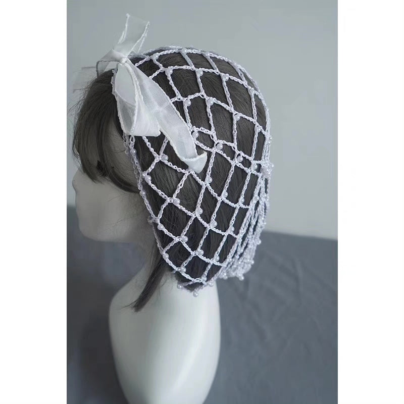 Vintage French Snood Hair Net with Pearl Bow