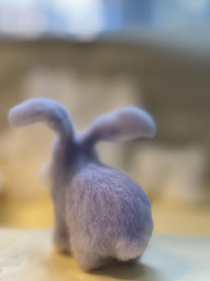 Lavender and White Wool Felt Rabbit Figurine
