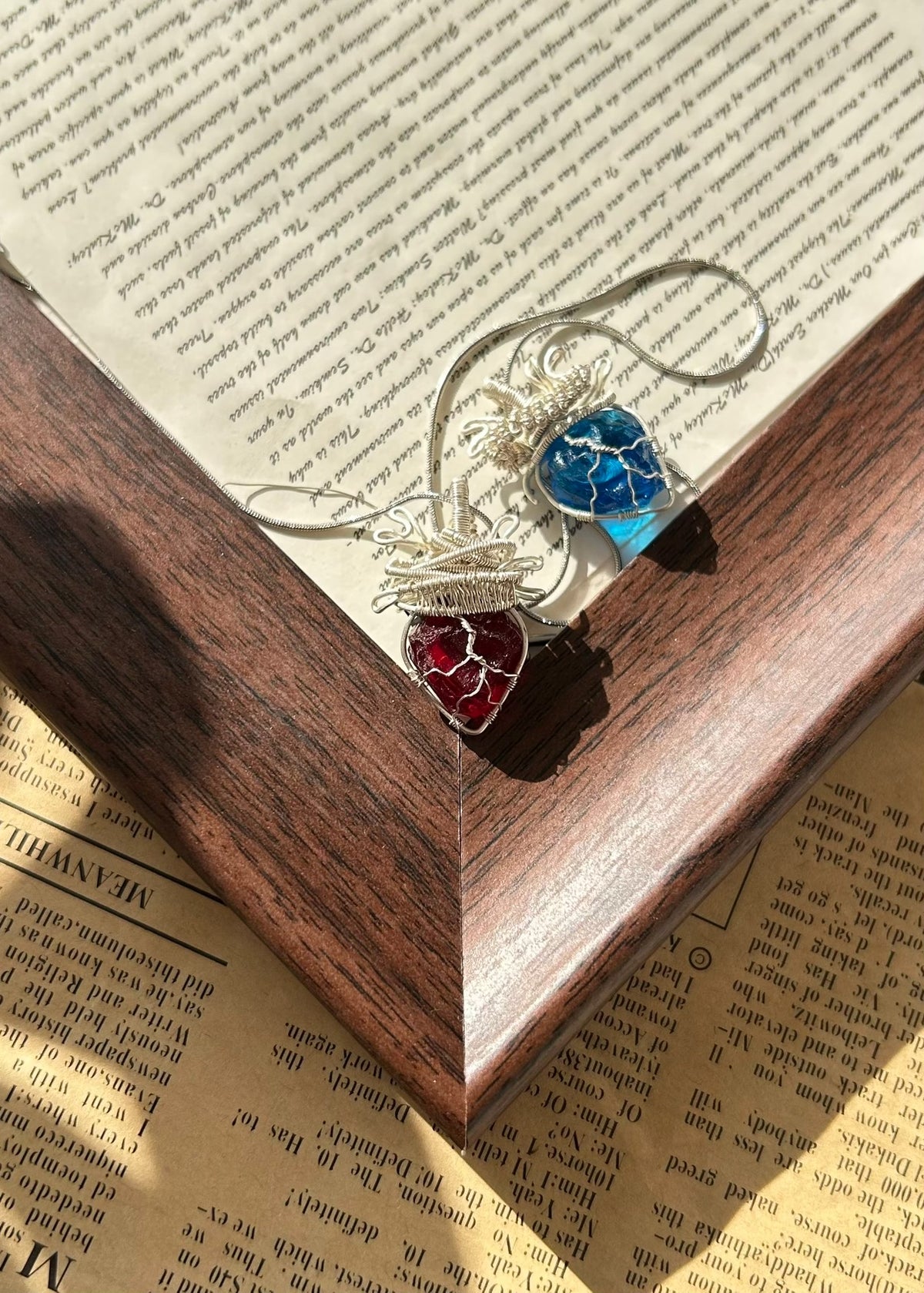 Wire Wrapped Heart Pendant Red Glass Necklace