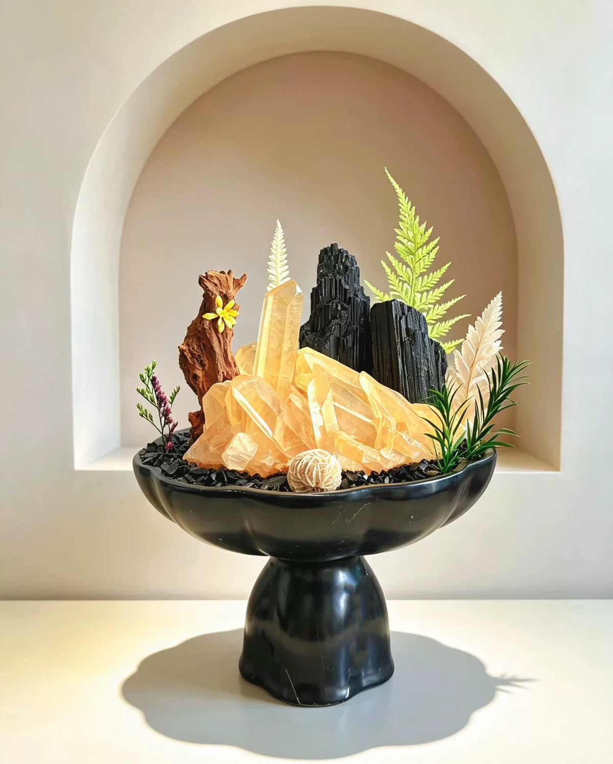 Oversized Crystal Bonsai Citrine Cluster Ceramic Bowl