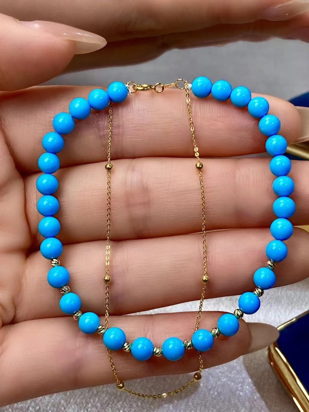 18K Gold Sleeping Beauty Turquoise Double-Chain Bracelet