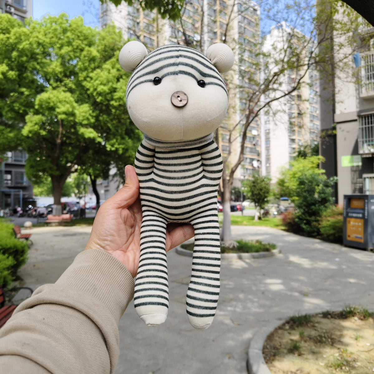 Peluche Artigianale Orsetto in Calza a Righe