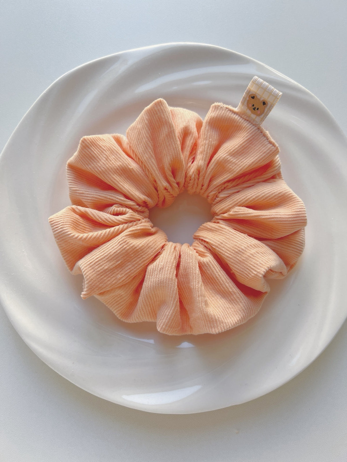 Corduroy Bear Scrunchies Peach Orange 12cm