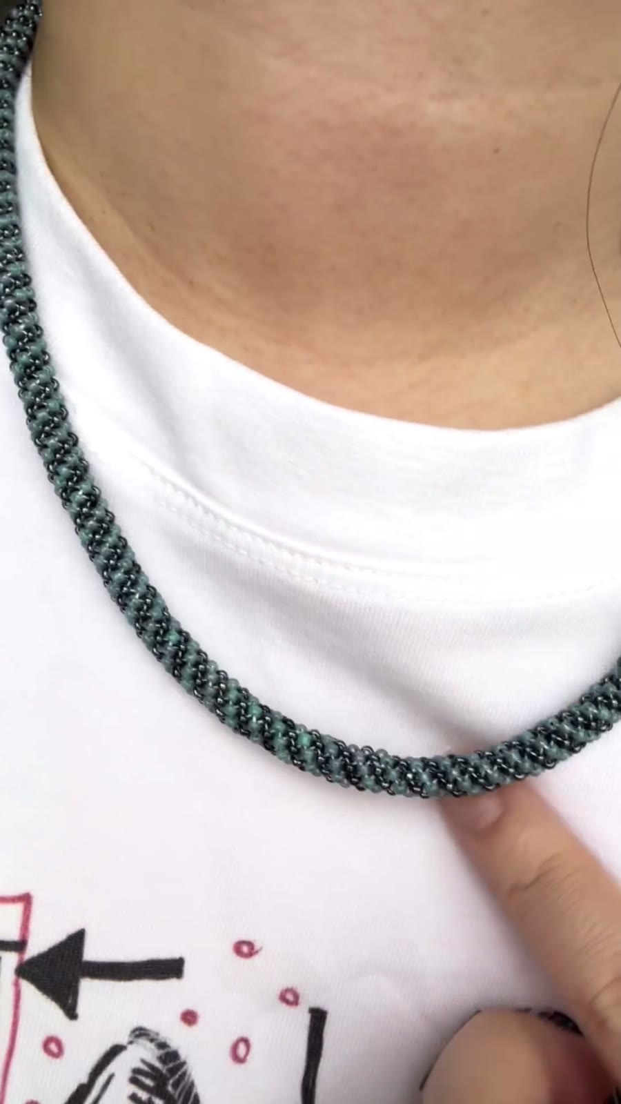 Collana Artigianale in Perline Blu Cordino Intreciato