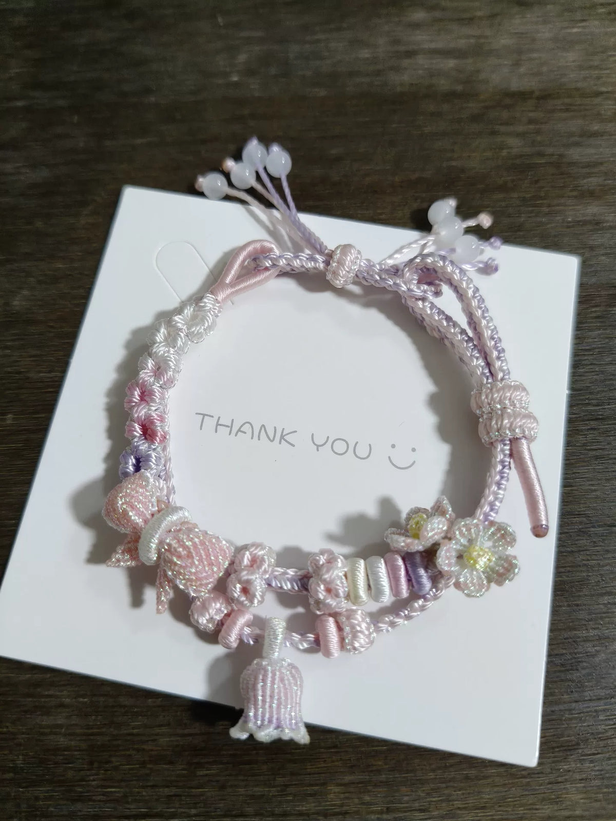 Pulseira de Cordão Feita à Mão Gradiente Rosa Branco