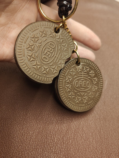 Handmade Oreo Cookie Leather Keychain with Bite Detail