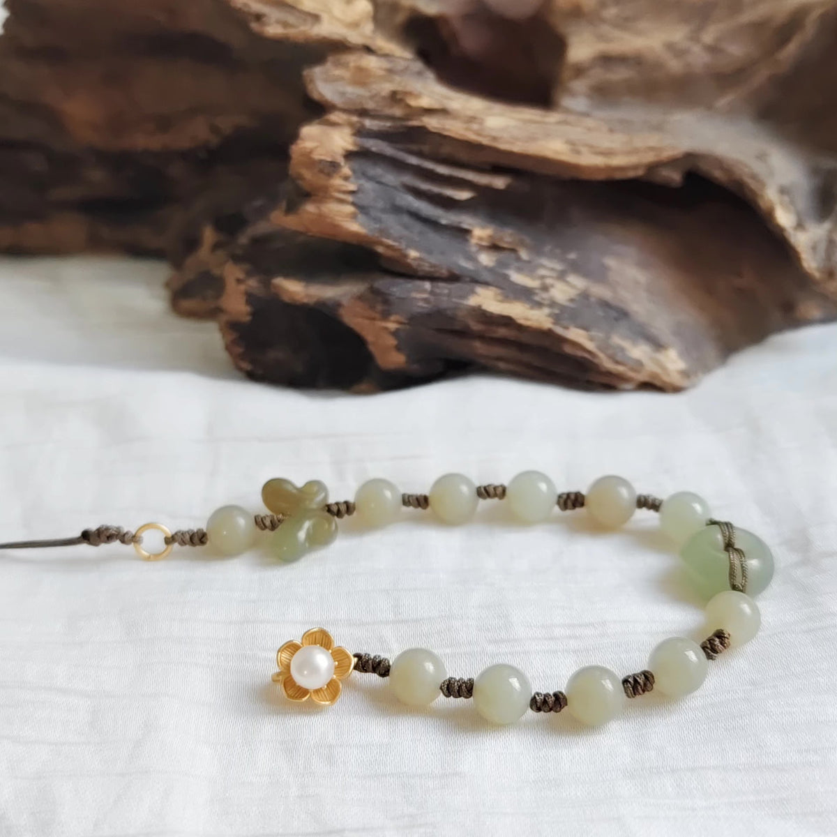 Hetian Jade Cord Bracelet Butterfly Peace Buckle