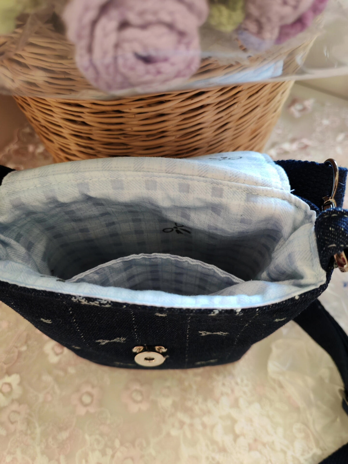 Handgakte Katoenen Crossbody Telefoontas