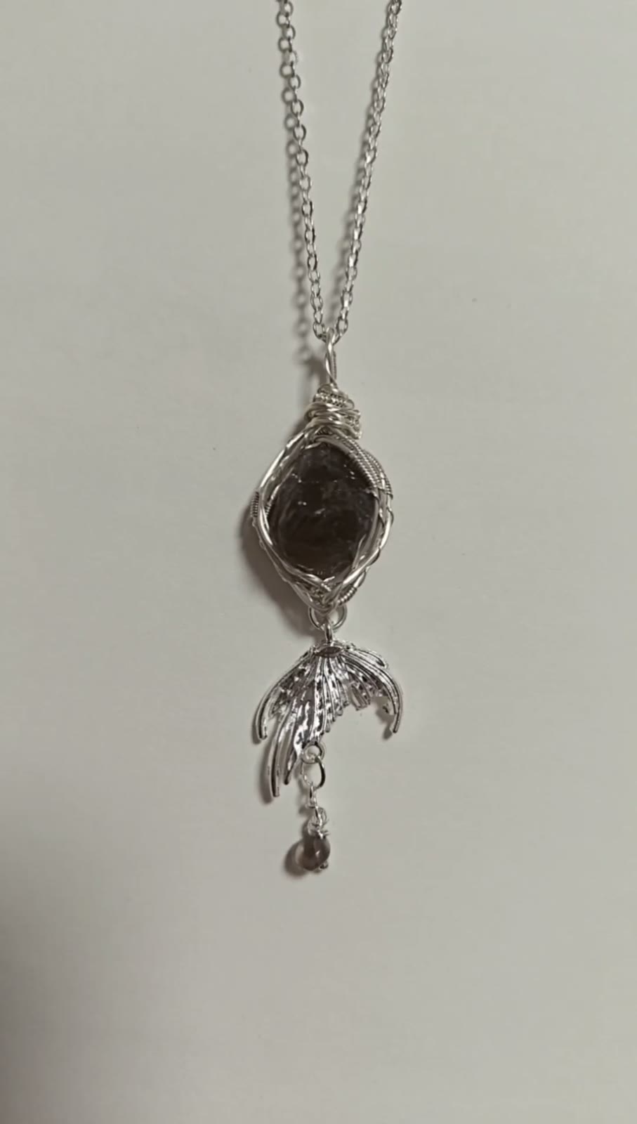 Tea Crystal Fish Tail Wire Wrapped Necklace
