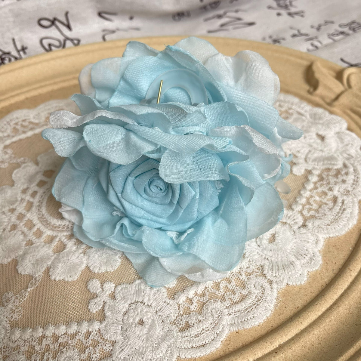 Mint Blue Fabric Rose Claw Clip