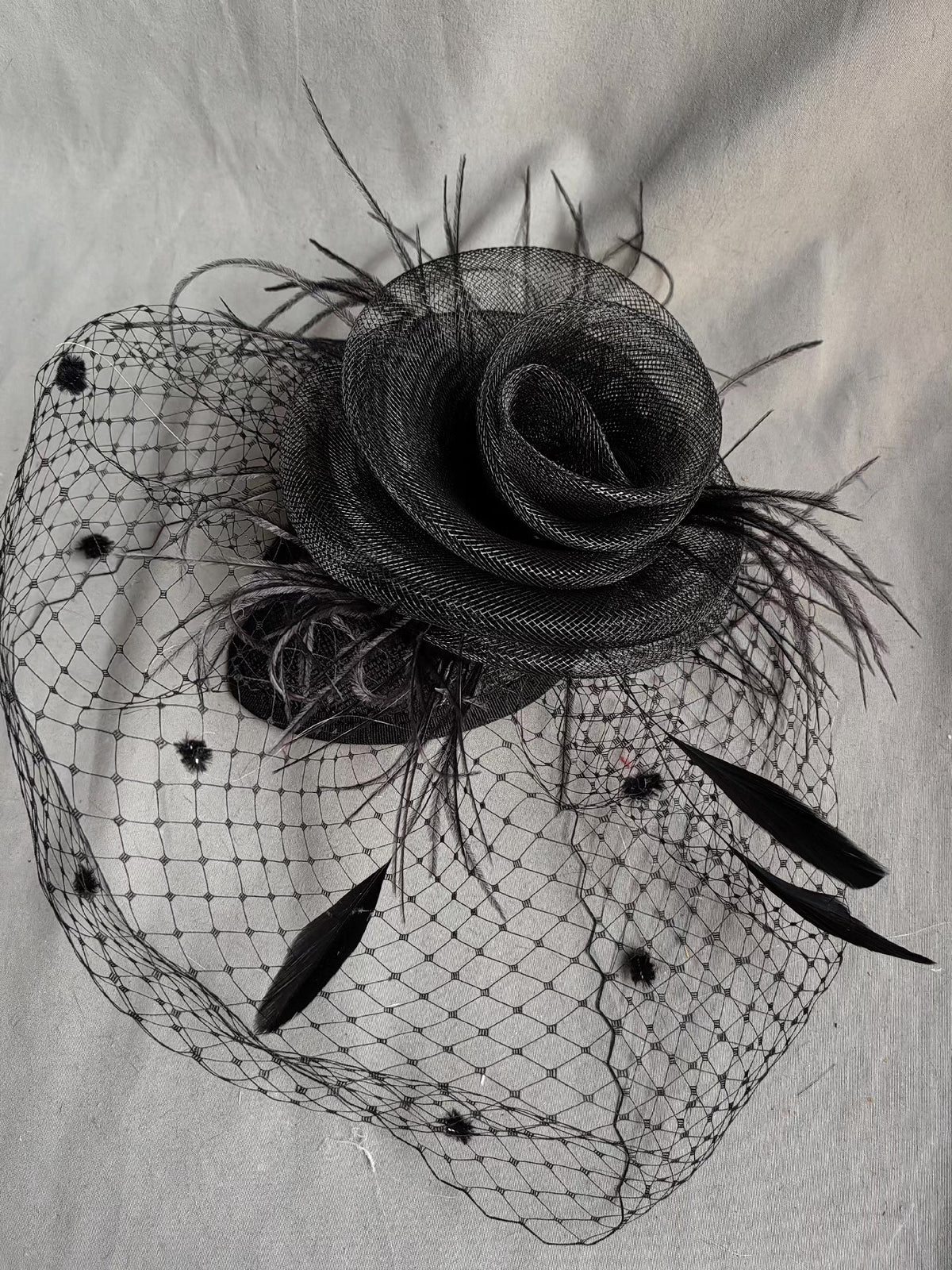 Black Mesh Rose Fascinator Headpiece