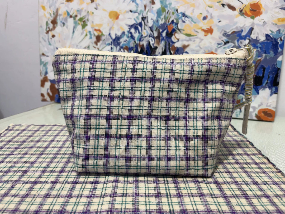 Handmade Purple Plaid Cotton Zippered Pouch
