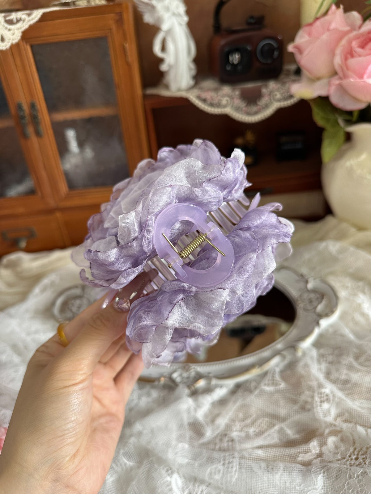 Lavender Fabric Rose Hair Claw Clip