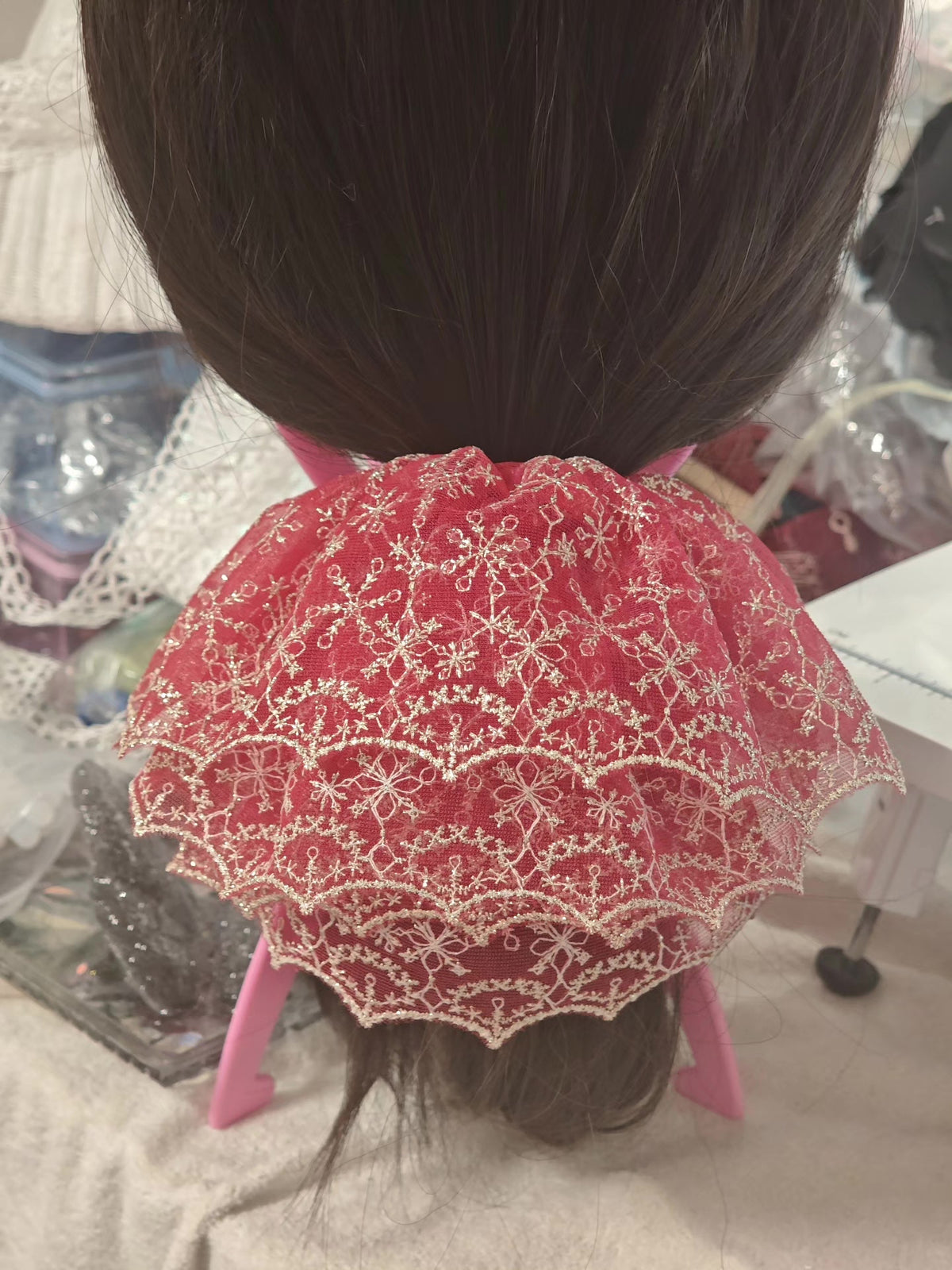 Snowflake Embroidered Hair Scrunchie