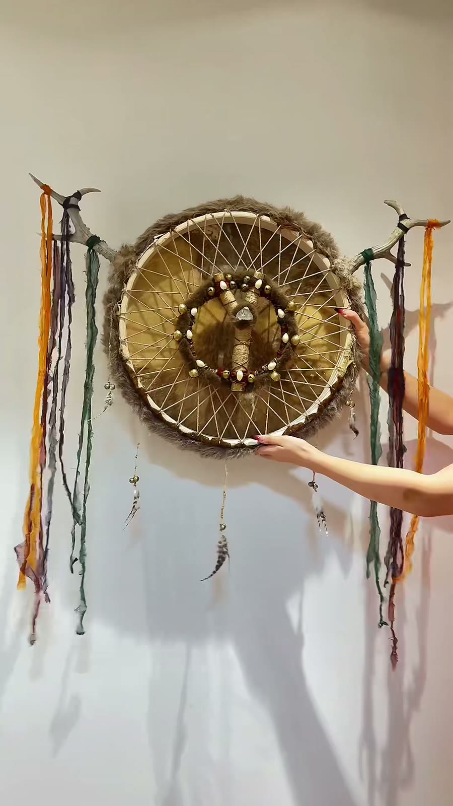 手作りシャーマニック 鹿角ファー ドラム 50cm