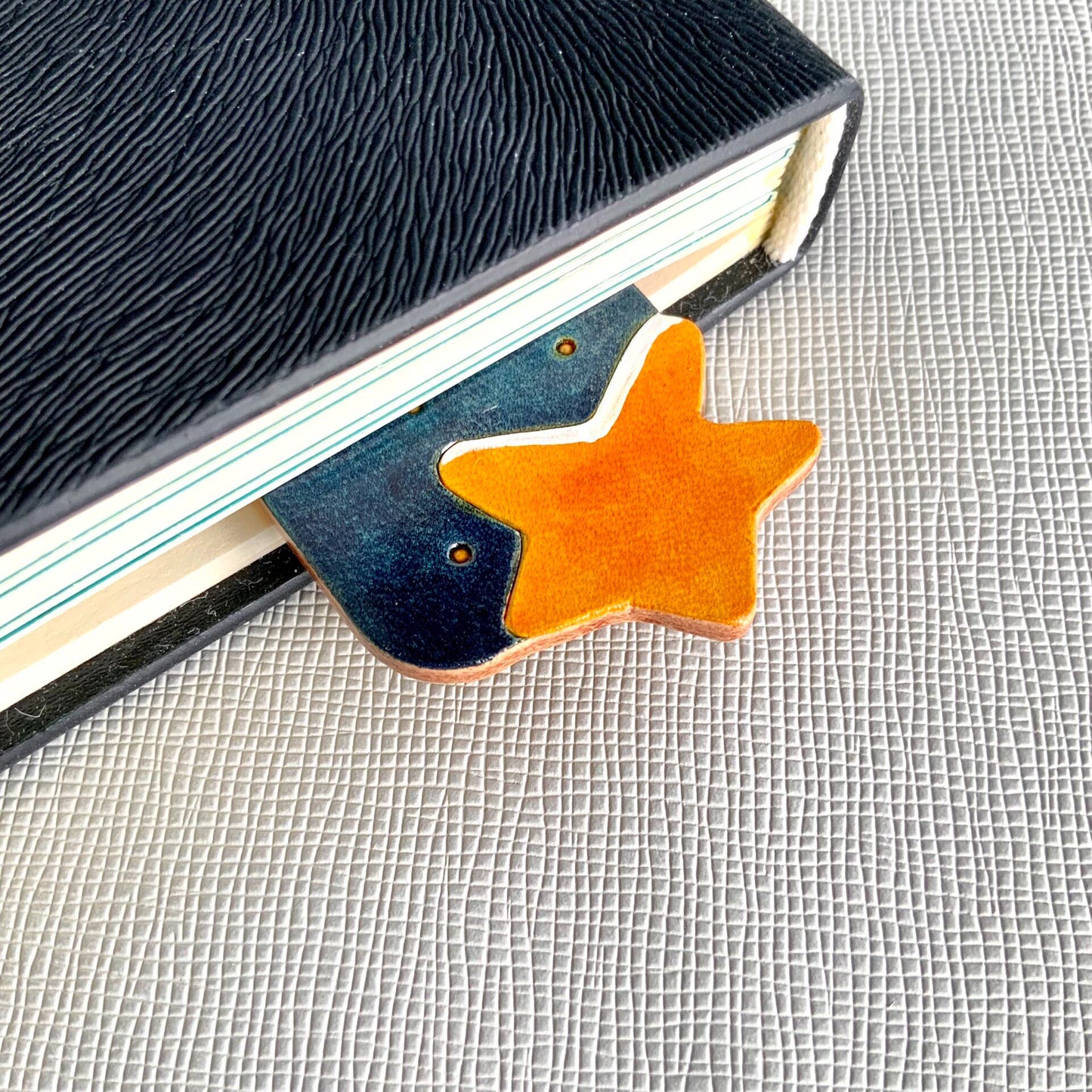 Hand-Painted Leather Bookmark with Star Cutouts