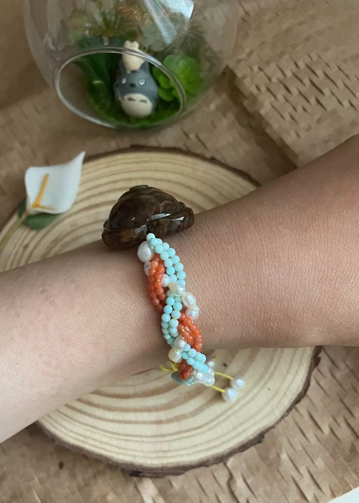 Honey Amber Bear Beaded Bracelet