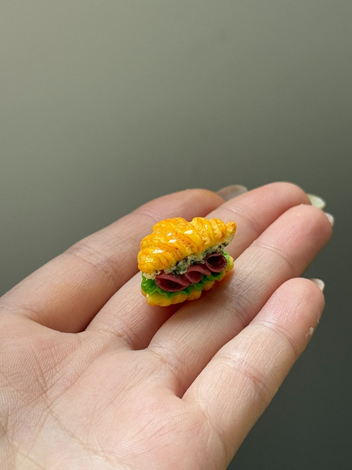 Miniature Clay Ham Croissant Charm