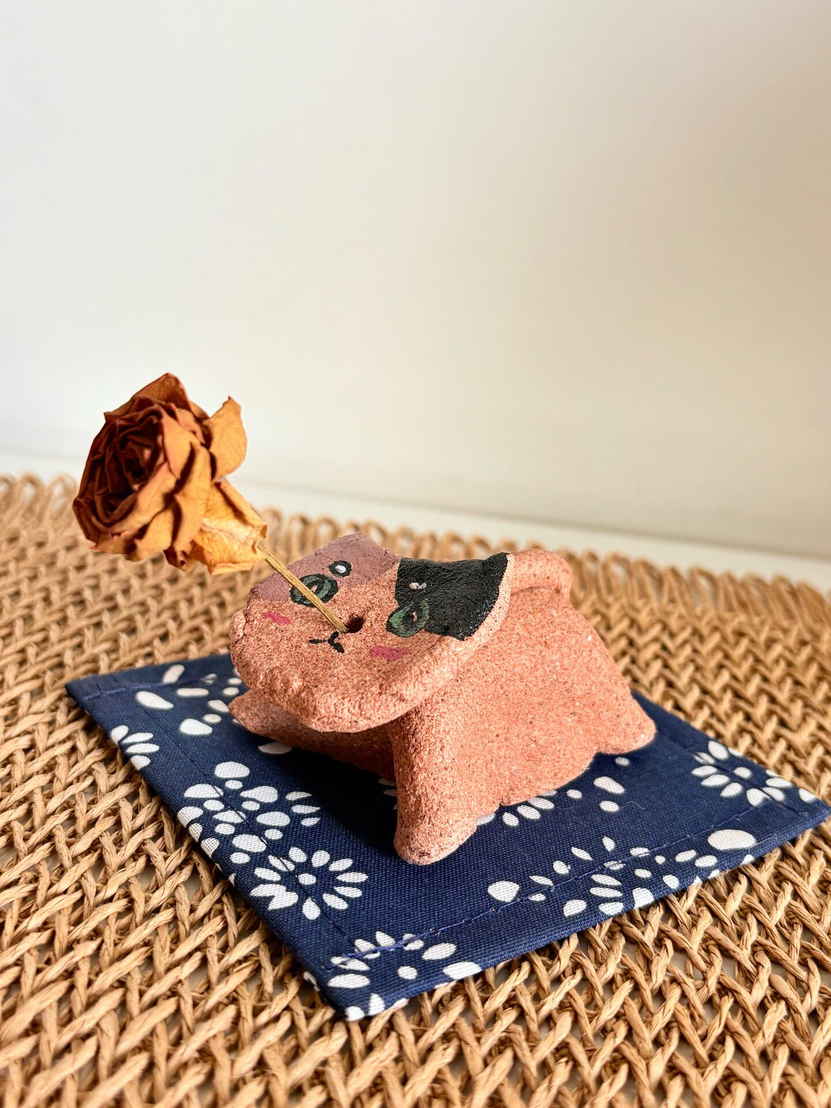 Stone Clay Cat Incense Holder Figurine