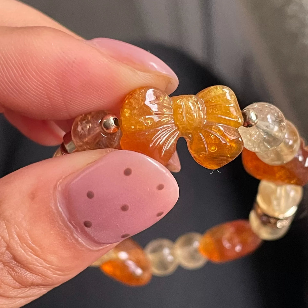 Natural Honey Amber Beaded Bracelet with Gold Accents