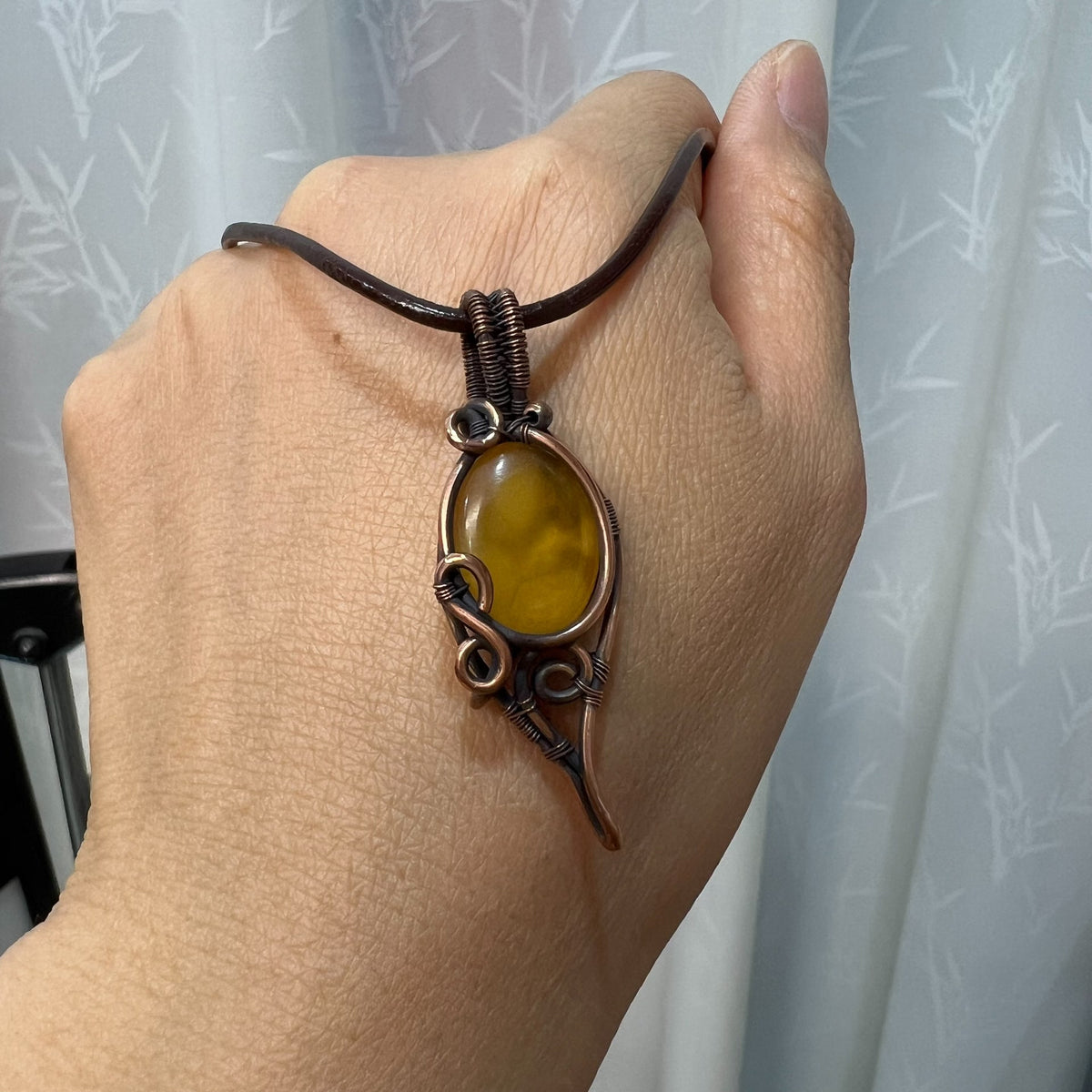 Amber Cabochon Wire Wrapped Pendant